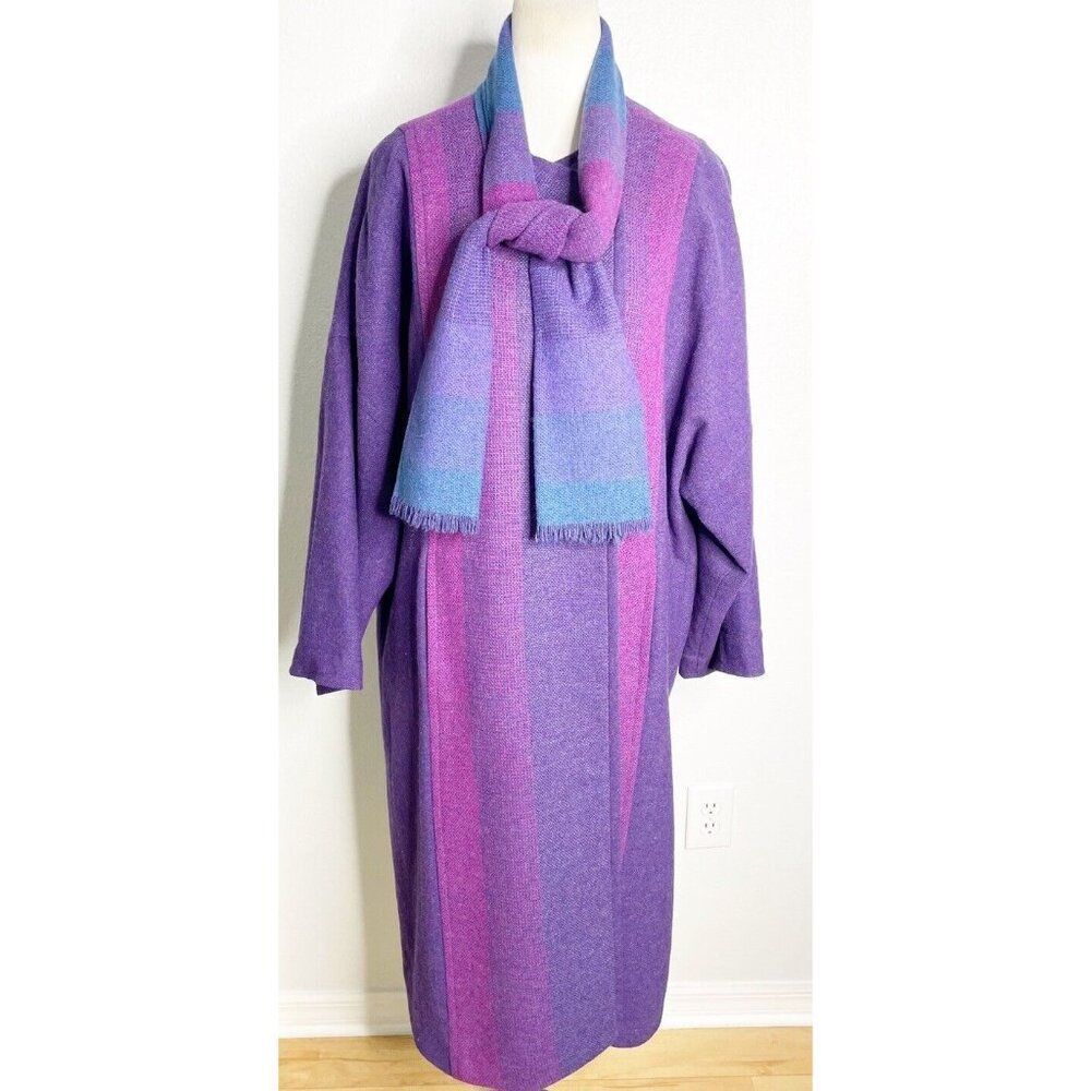 VTG Avoca Wool Ireland Cape Coat Purple Granny Core Grandma Cloak Scarf Medium